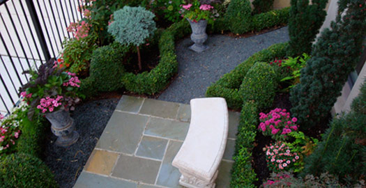 Garden with stone bench